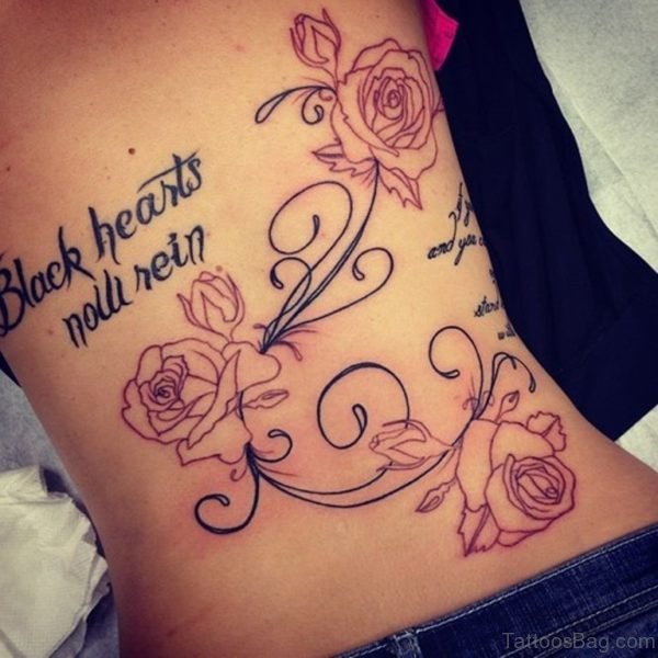 Black Wording And Rose Tattoo