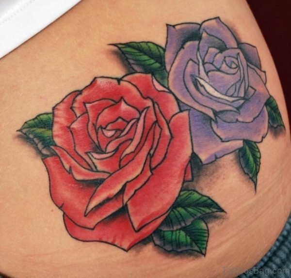 Blue And Red Rose Tattoo