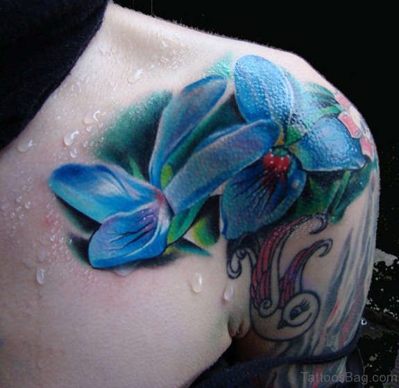 Blue Color Flower Tattoo