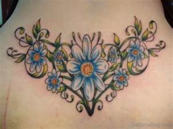Blue Daisy  Tattoo On Back
