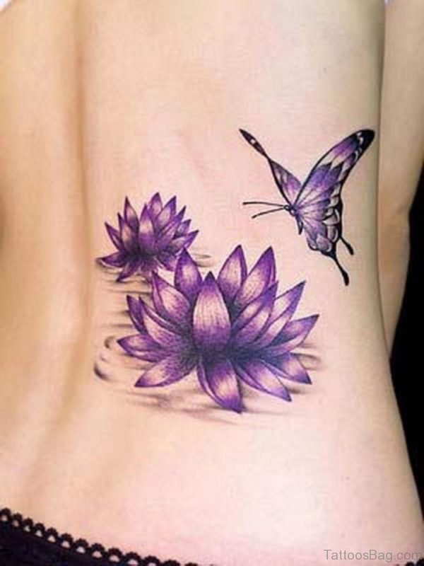 Blue Flower Tattoo On Lower Back