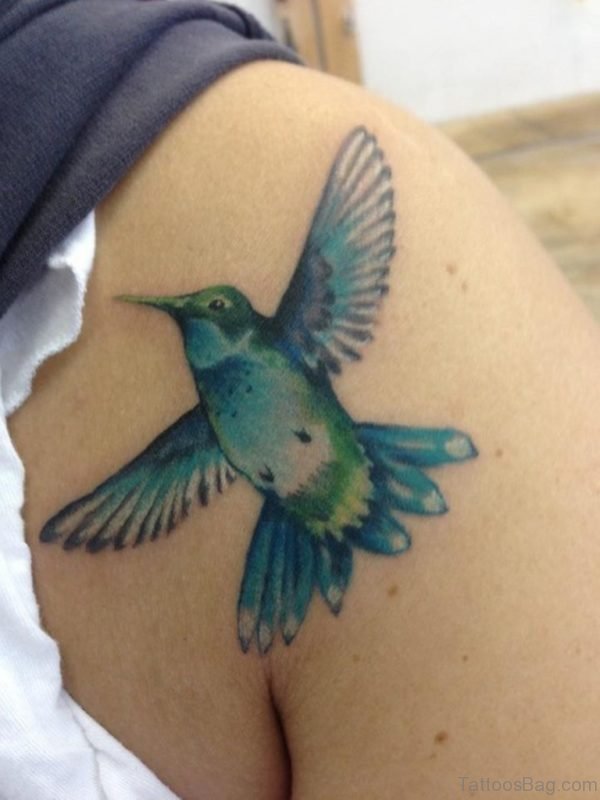 Blue Hummingbird Tattoo On Back