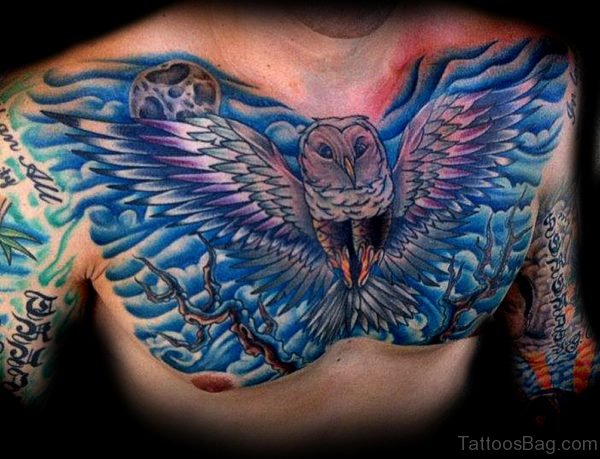 Blue Ink Owl Tattoo