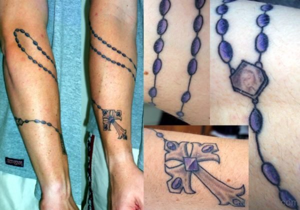 Blue Rosary Tattoo On Wrist
