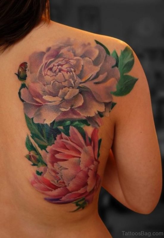 Blue Rose And Pink Flowers Tattoo