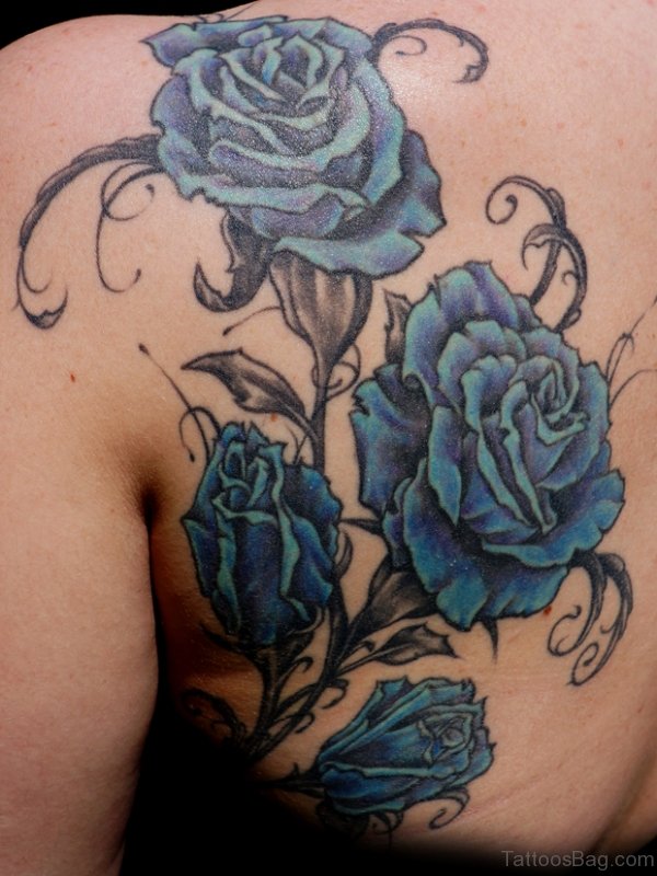 Blue Roses Shoulder Tattoo
