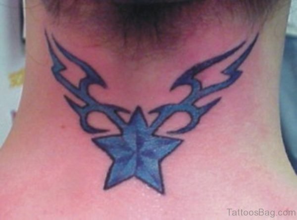 Blue Star Tattoo On Neck
