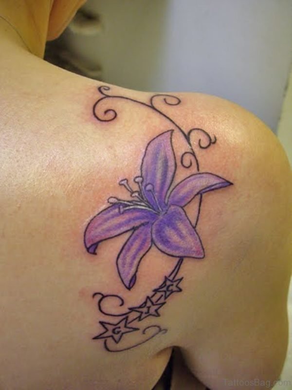 Blue Stars And Lily Flower Tattoo