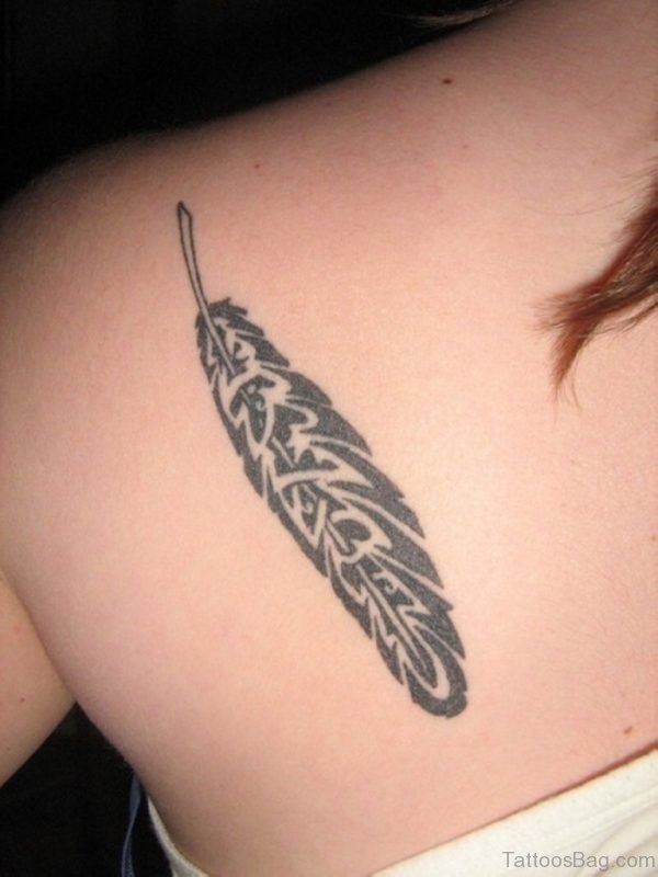 Brilliant Feather Tattoo On Girl Back