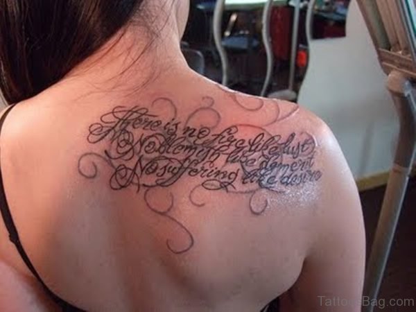 Old English Wording Tattoo On Girl Back