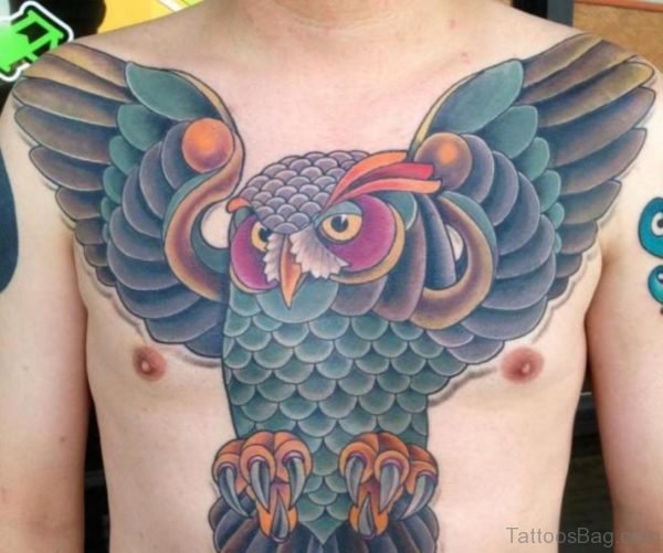 Brilliant Owl Tattoo On Chest