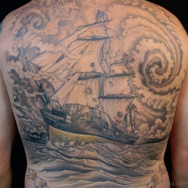 Brilliant Ship Tattoo  On Whole Back
