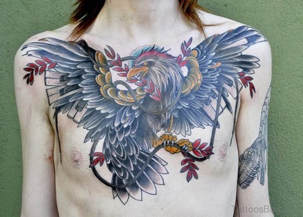 Brilliant  Traditional Eagle Tattoo On Chest