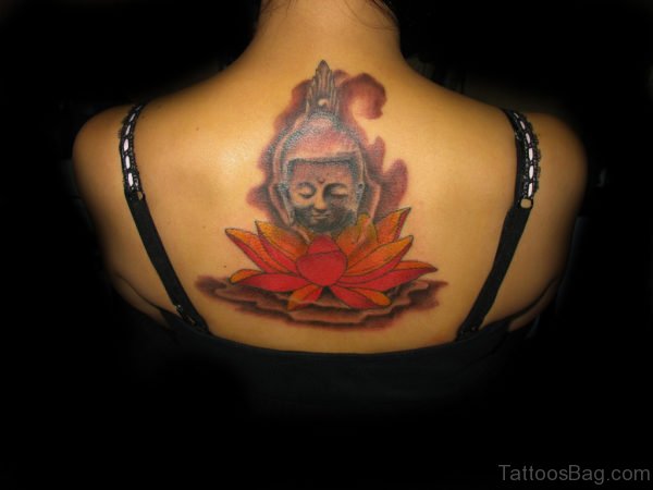 Buddha And Colored Lotus Tattoo