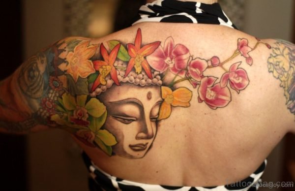 Buddha Face And Flower Tattoo Design