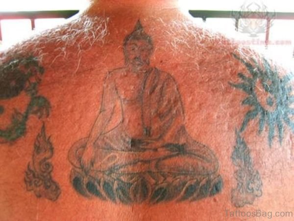 Buddhist Tattoo On Upper Back