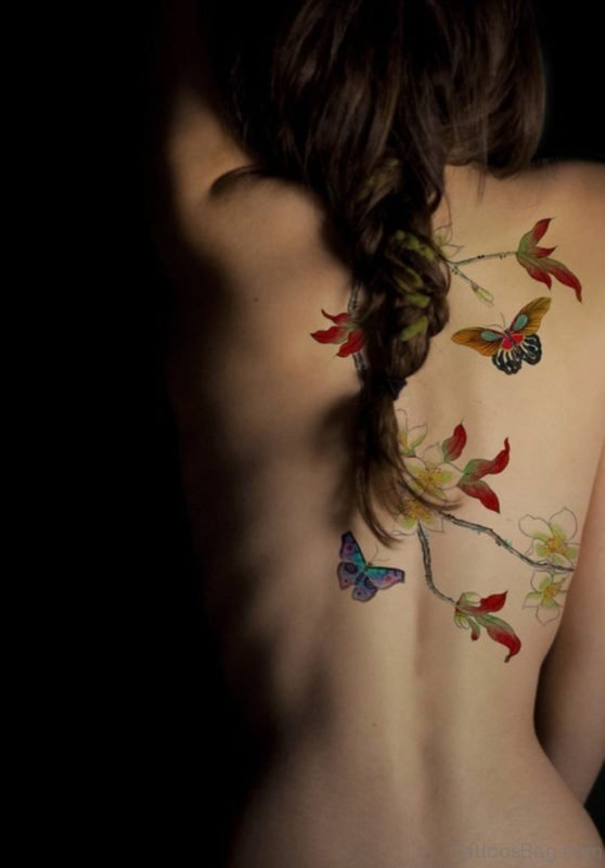 Butterflies And Leaves Tattoo