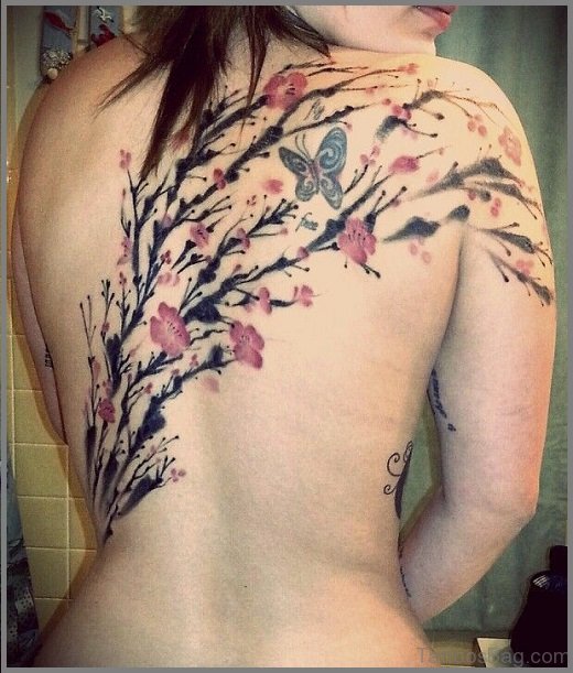 Butterfly And  Cherry Blossom Tattoo