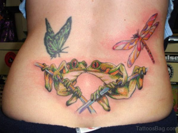 Butterfly And Dragonfly Tattoo On Lower Back