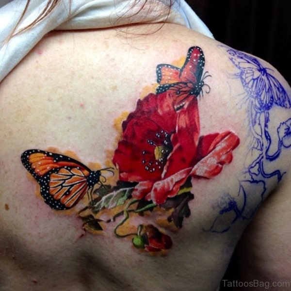 Butterfly And Flower Tattoo 