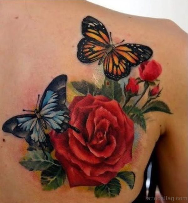 Butterfly And Rose Tattoo