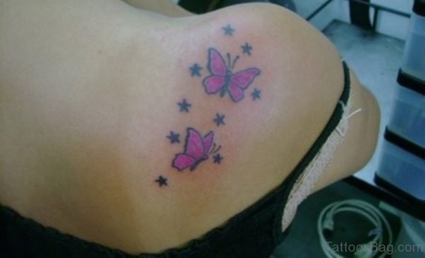 Butterfly And Star Tattoo On Shoulder