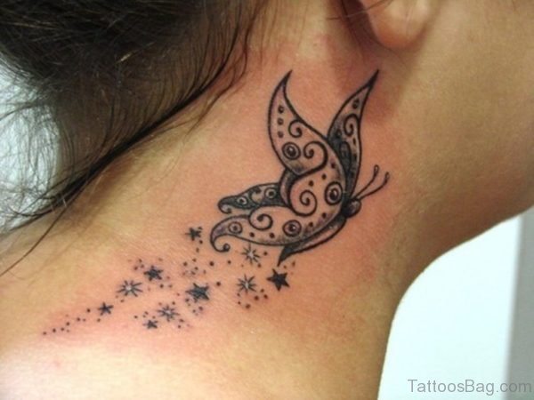 Butterfly Stars Neck Tattoo