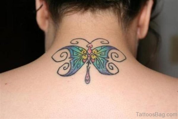 Butterfly Tattoo On Neck Back
