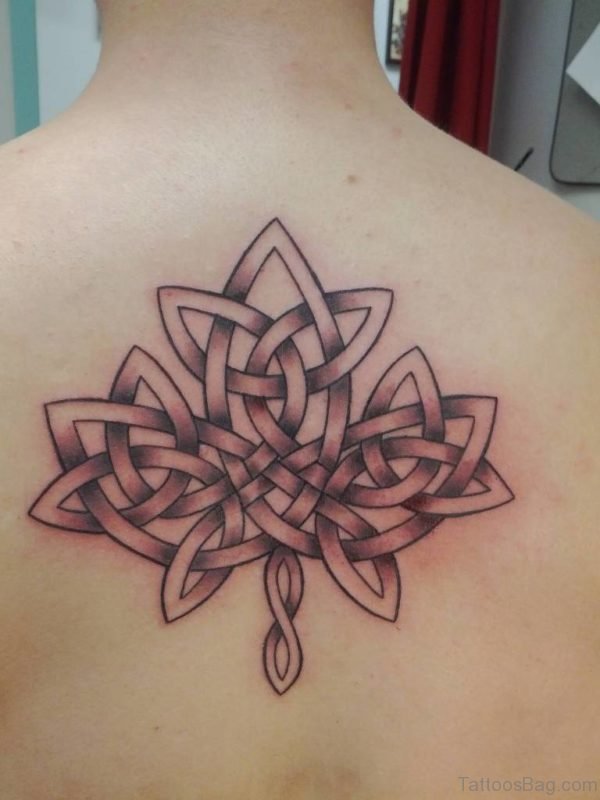 Celtic Leaf Tattoo On Upper Back