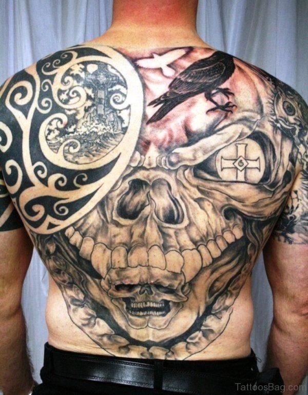 Celtic Skull Tattoo On Full Back