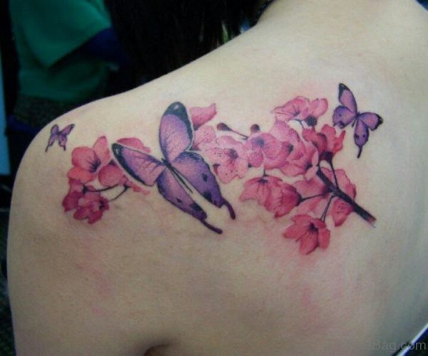 Cherry Blossom And Butterflies Tattoo