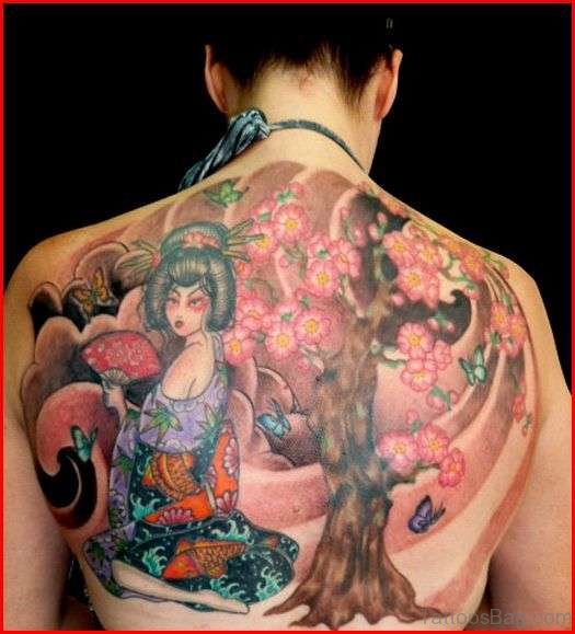 Cherry Blossom Tree Tattoo On Half Back