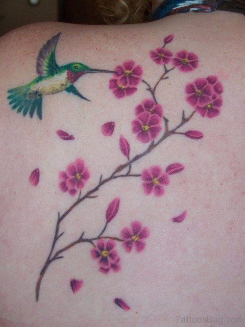 Cherry Blossoms And Hummingbird Tattoo
