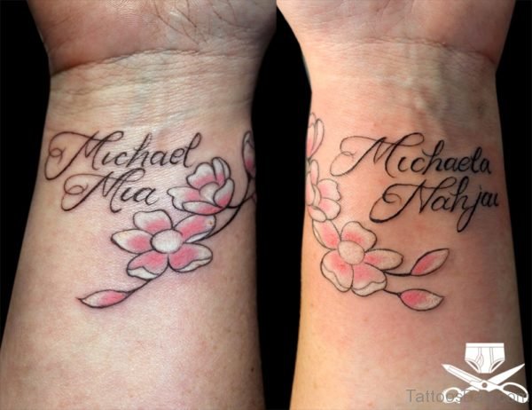 Cherry Flower And Word Tattoo