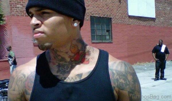 Chris Brown Lion Neck Tattoo