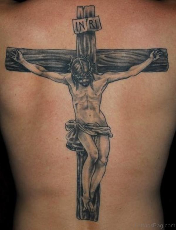 Christian Jesus Cross Tattoo On Back For Men