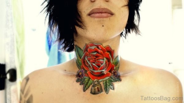 Classic Rose Tattoo On Neck