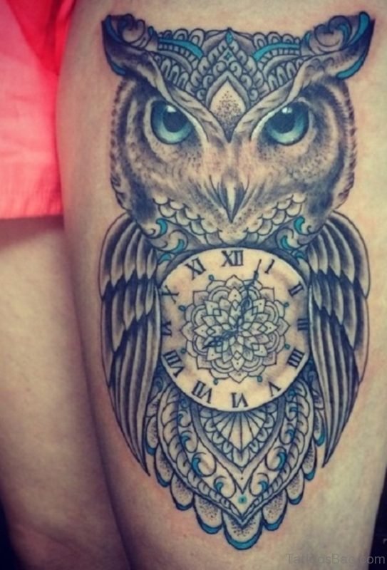 Clock And Owl Tattoo