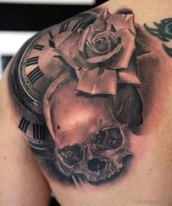 Clock And Rose Tattoo