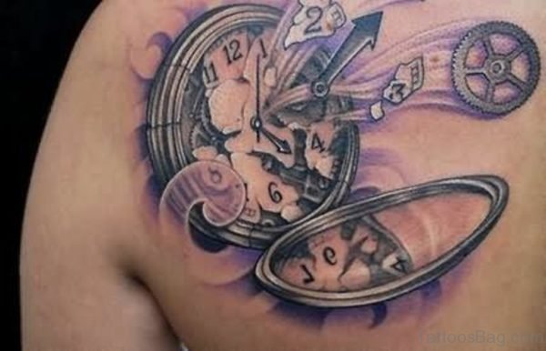 Clock Tattoo Design On Back  