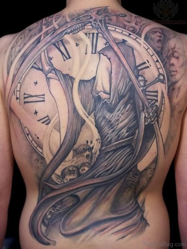 Clock Tattoo Design On Back