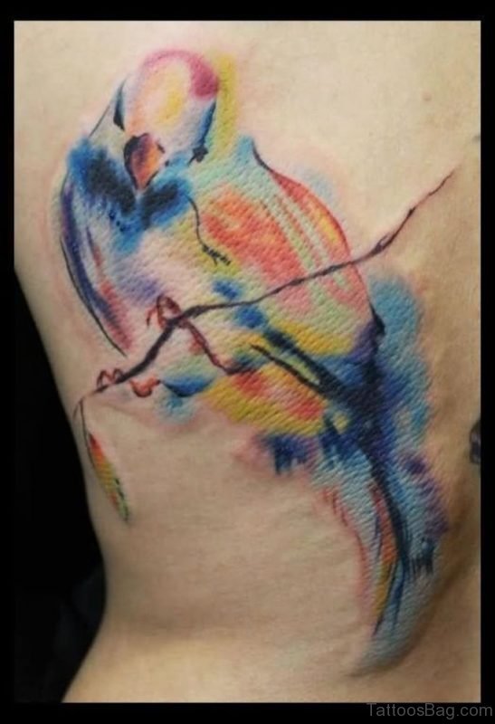 Colored Ink Abstract Bird Tattoo