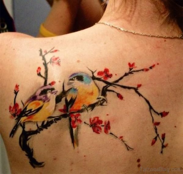 Colored Birds And Tree Tattoo