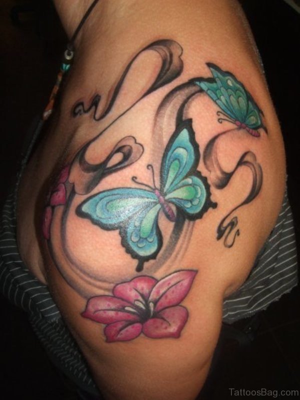 Colored Butterfly Shoulder Tattoo