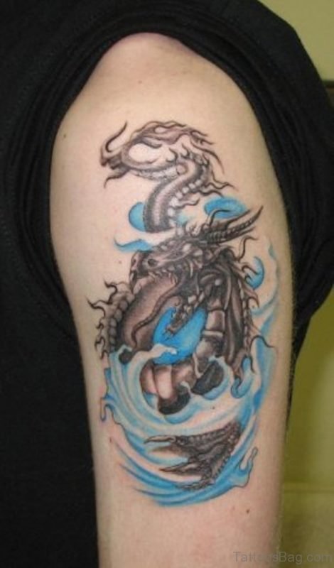 Colored Dragon Tattoo Design On Shoulder