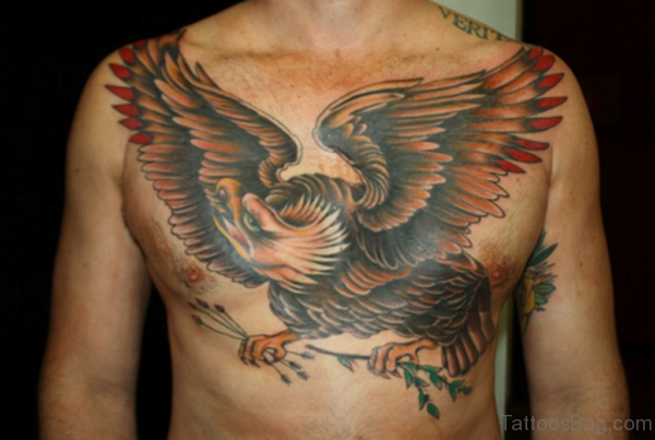 Colored Eagle Tattoo On Man Chest