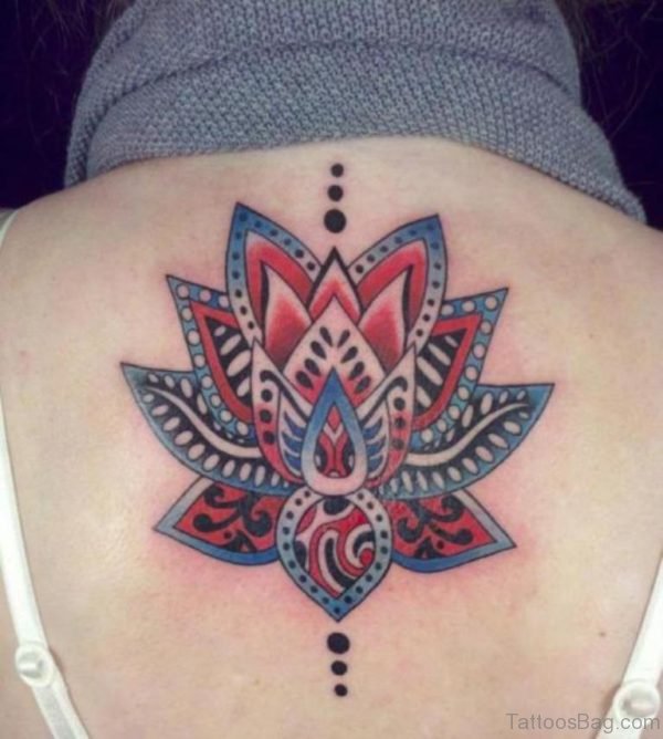Colored Geometric Lotus Tattoo On Back