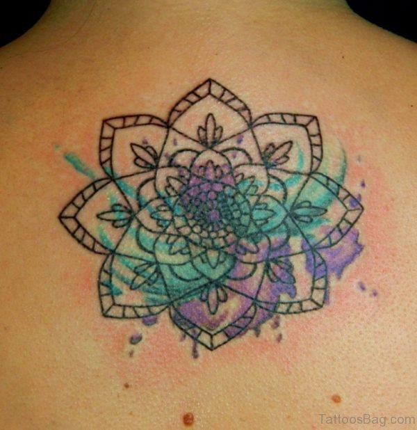 Colored Geometric Tattoo On Back 
