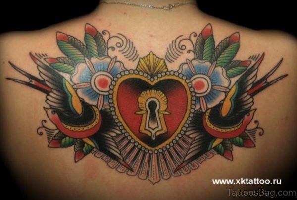 Colored Heart Tattoo On Back