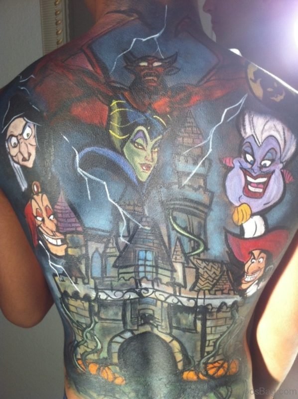 Colored Horror Tattoo On Back